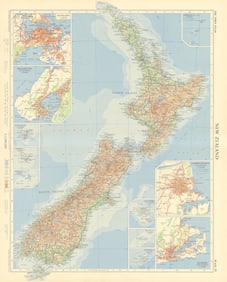 New Zealand. Auckland Wellington Christchurch Dunedin. TIMES 1958 old map