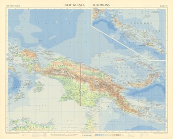 Netherlands New Guinea & Papua. Solomon Islands. Melanesia. TIMES 1958 old map
