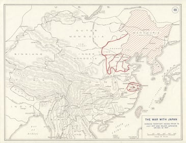 Second Sino-Japanese War 1937. Japanese Manchuria. China 1959 old vintage map