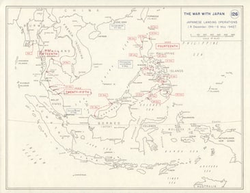 World War 2. Dec 1941-May 1942 Japanese Landings. Philippines Indochina 1959 map
