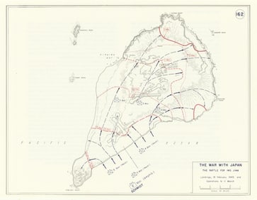 World War 2. Japan. February-March 1945 Battle for Iwo Jima. Landings 1959 map