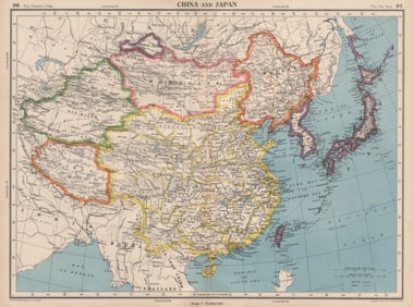 EAST ASIA. Independent Tibet Xinjiang Tuva. Japanese occupied Manchuria 1944 map