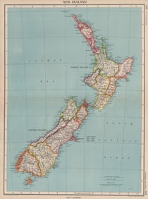NEW ZEALAND. Showing provinces. BARTHOLOMEW 1944 old vintage map plan chart