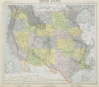 WESTERN USA States & territories Central Pacific Railroad section LETTS 1884 map