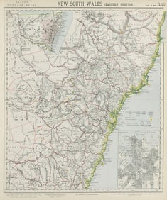 NEW SOUTH WALES showing gold mining stations. Sydney city plan. LETTS 1884 map
