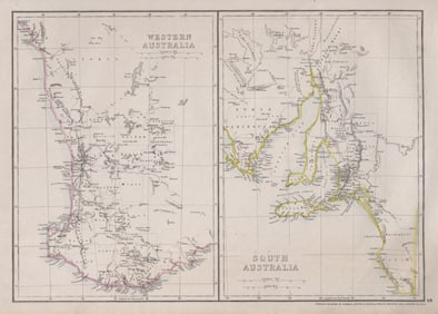 WESTERN & SOUTH AUSTRALIA. Land Divisions. Perth Adelaide. WELLER 1868 old map