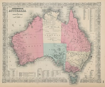 Johnson's Australia showing states 1865 old antique vintage map plan chart