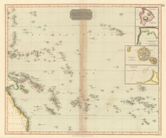 Islands in the Pacific Ocean. Owhyhee/Hawaii Otaheite/Tahiti. THOMSON 1817 map