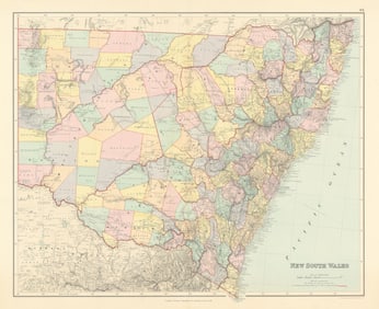 New South Wales showing counties & railways. 53x65cm. STANFORD 1887 old map