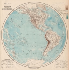 WESTERN HEMISPHERE. The Americas; Pacific Ocean; New Zealand. LETTS 1889 map