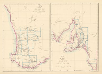WESTERN & SOUTH AUSTRALIA. Land Divisions. Perth Adelaide. WELLER 1863 old map