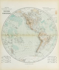 WESTERN HEMISPHERE. The Americas; Pacific Ocean; New Zealand. LETTS 1883 map