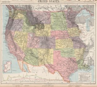 WESTERN USA. Central & Canadian Pacific Railroad section. LETTS 1889 old map