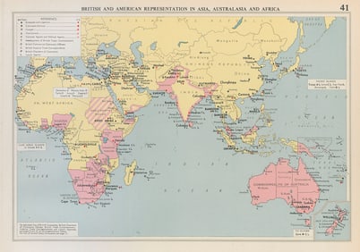 British & American Diplomatic Representation Asia, Australasia & Africa 1952 map