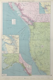 US Canada North America Pacific Ports sea chart Vancouver Seattle LARGE 1927 map