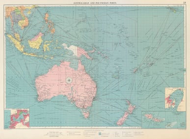 Australasian Polynesian Ports sea chart. lighthouses mail routes LARGE 1959 map