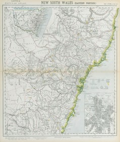 NEW SOUTH WALES showing gold mining stations. Sydney city plan. LETTS 1883 map