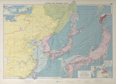 Chinese Japanese Korean Ports sea chart. lighthouses mail routes. LARGE 1927 map