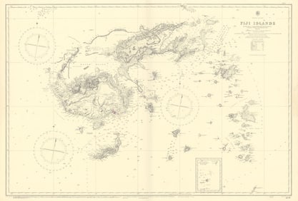 Fiji Islands, South Pacific. ADMIRALTY sea chart 1879 (1954) old vintage map