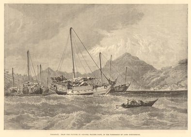 Nagasaki, Japan. From the picture by Colonel Walter Fane. Boats 1877 old print