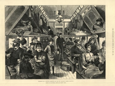 Interior of a colonial sleeping-car on the Canadian Pacific railway 1888 print