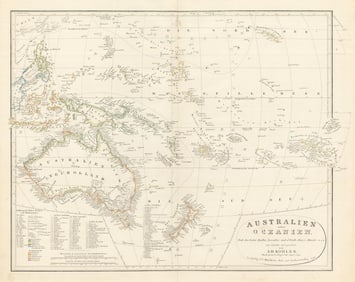 Australien oder Oceanien. Australia or Oceania. Stein/Köhler 1858 old map