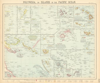 PACIFIC ISLANDS Polynesia Hawaii Samoa Fiji Tahiti Galapagos. LETTS 1892 map