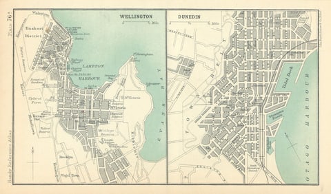 Town/city plans of Wellington & Dunedin. New Zealand. BARTHOLOMEW 1909 old map