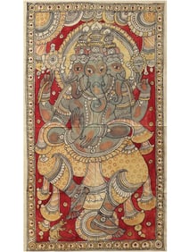 Three Heads Dancing Lord Ganesha | Kalamkari Painting