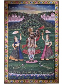A Glimpse of Divine Grace: Shrinathji Darshan  This exquisite Pichwai painting captures the divine