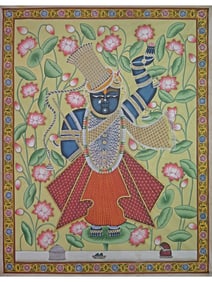 A Divine Masterpiece: Unveiling the Story of Shrinathji  This exquisite Pichwai painting, created by