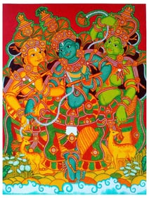 Krishna with Rukmini and Satyabhama | Acrylic on Canvas by Arun Kumar