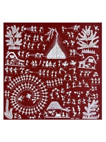 Embrace the Ancient Whispers: A Warli Masterpiece  This breathtaking Warli painting, a vibrant