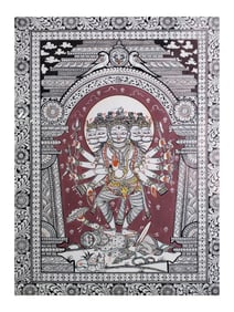 Lord Krishna's Majestic Journey: A Pattachitra Masterpiece  This exquisite Pattachitra painting,