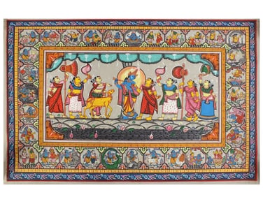 Lord Krishna and Gopis With Krishna Leela In Frame | Patta Painting | Odisha Art