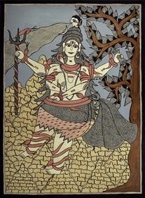 21" x 29" Ganga Flowing In Lord Shiva Hair |Traditional Colors | Handmade | Lord Shiva Madhubani