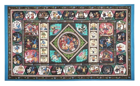 37" x 23" Life Events of Lord Krishna Patachitra Paintings |Traditional Colors | Handmade | Krishna
