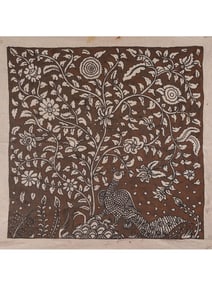 The Majestic Peacock: A Symbol of Beauty and Immortality  This exquisite Mata Ni Pachedi painting,