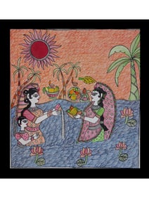 A Timeless Tradition: The Story of Doli Vidai  This breathtaking Madhubani painting, "Doli Vidai,"
