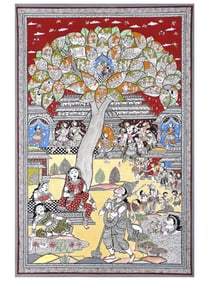 A Grand Return: Lord Rama's Triumphant Arrival in Ayodhya  This breathtaking Pattachitra painting