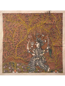 A Tapestry of Faith: Unveiling the Ganesha Under the Tree  This exquisite Mata Ni Pachedi painting,