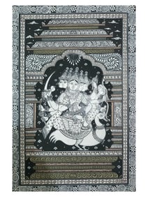 Witness the Fierce Grace of Goddess Durga  This exquisite Pattachitra painting captures the