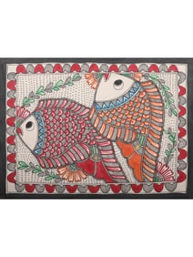 A Vibrant Tapestry of Life: The Madhubani Tree of Life  This captivating Madhubani painting, "Tree