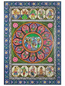 A Dance of Divinity: Lord Krishna in Pattachitra Art  This captivating Pattachitra painting depicts