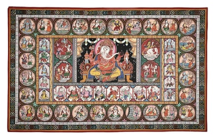 47" x 29" Lord Ganesha Lila Patachitra Painting | Handmade | Traditional Color | Shri Ganesh Leela