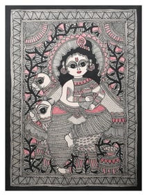 A School of Fish: A Madhubani Masterpiece  Dive into the vibrant world of Mithila art with this