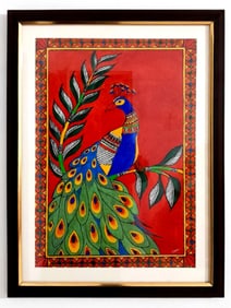 A Radiant Tribute: Surya, the Sun God  This exquisite Madhubani painting, "Shining Lord Surya,"