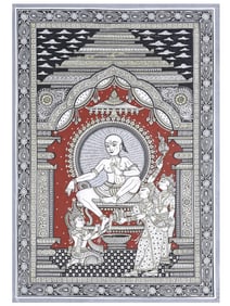 The Sacred Kamadhenu: A Pattachitra Masterpiece  This exquisite Pattachitra painting depicts