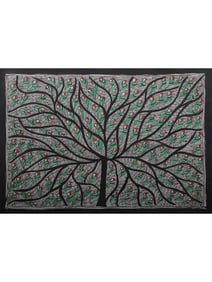 A Divine Union: Meera Bai and Krishna in Madhubani Art  This exquisite Madhubani painting captures