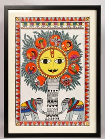 Madhubani Tree with Sun | Acrylic on Canvas